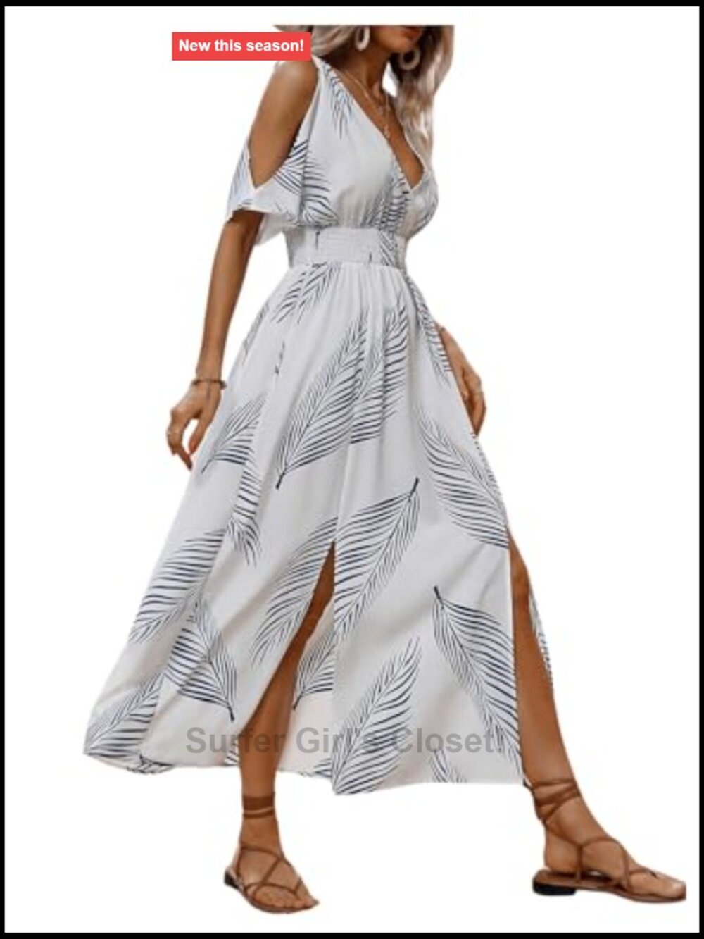 Women's Tropical Cold Shoulder Maxi Sundress Vacation Beach Dress Summer Outfit - Picture 7 of 7